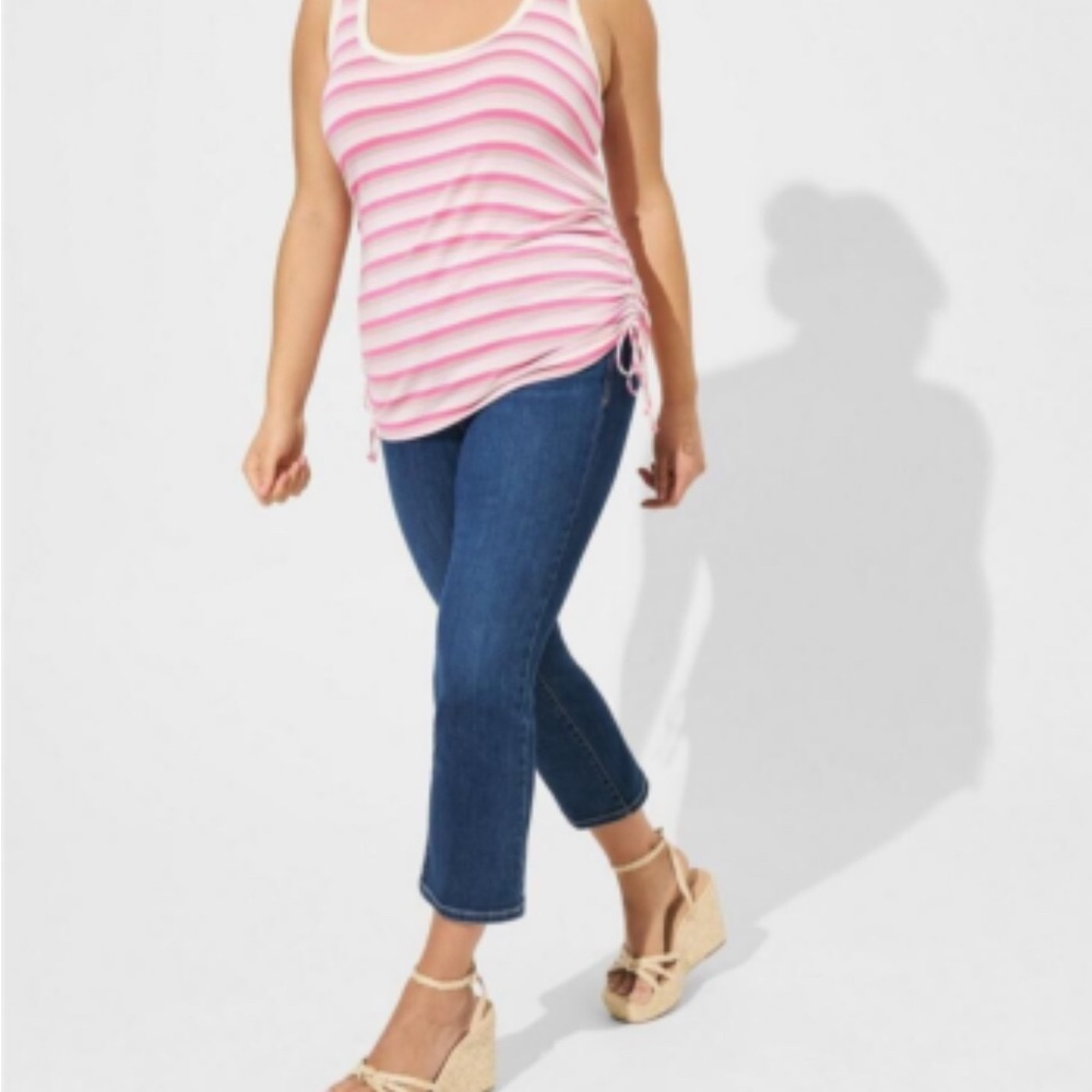 Torrid 1x Super Soft Scoop Neck Tank Top Pink Grey with Side Ties